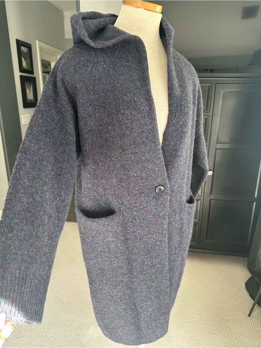 Uniqlo Hooded Knit Coat 100% Wool size Small - Picture 4 of 13